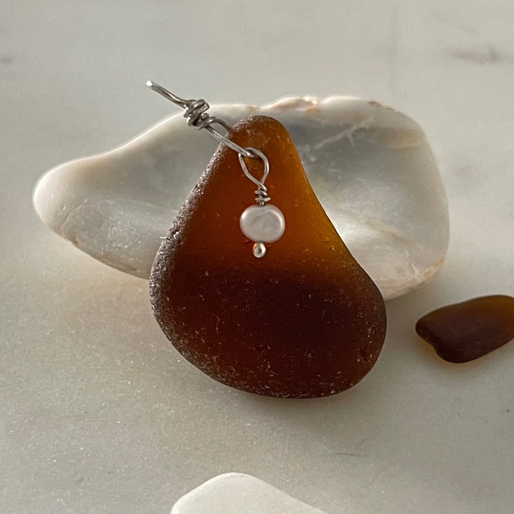 New Genuine brown sea glass pendant